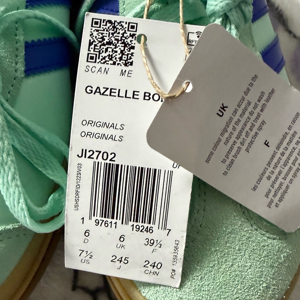 Adidas Women's Gazelle Mint and Blue Sneakers size 7.5 - Picture 10 of 12
